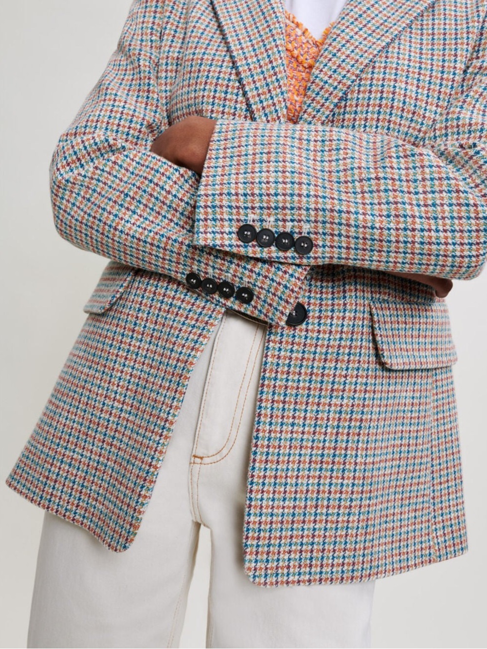Maje Multicolor Tweed Blazer with Peach and Blue Accents